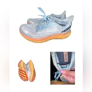 Hoka Sky Blue and Tangerine Athletic Shoes